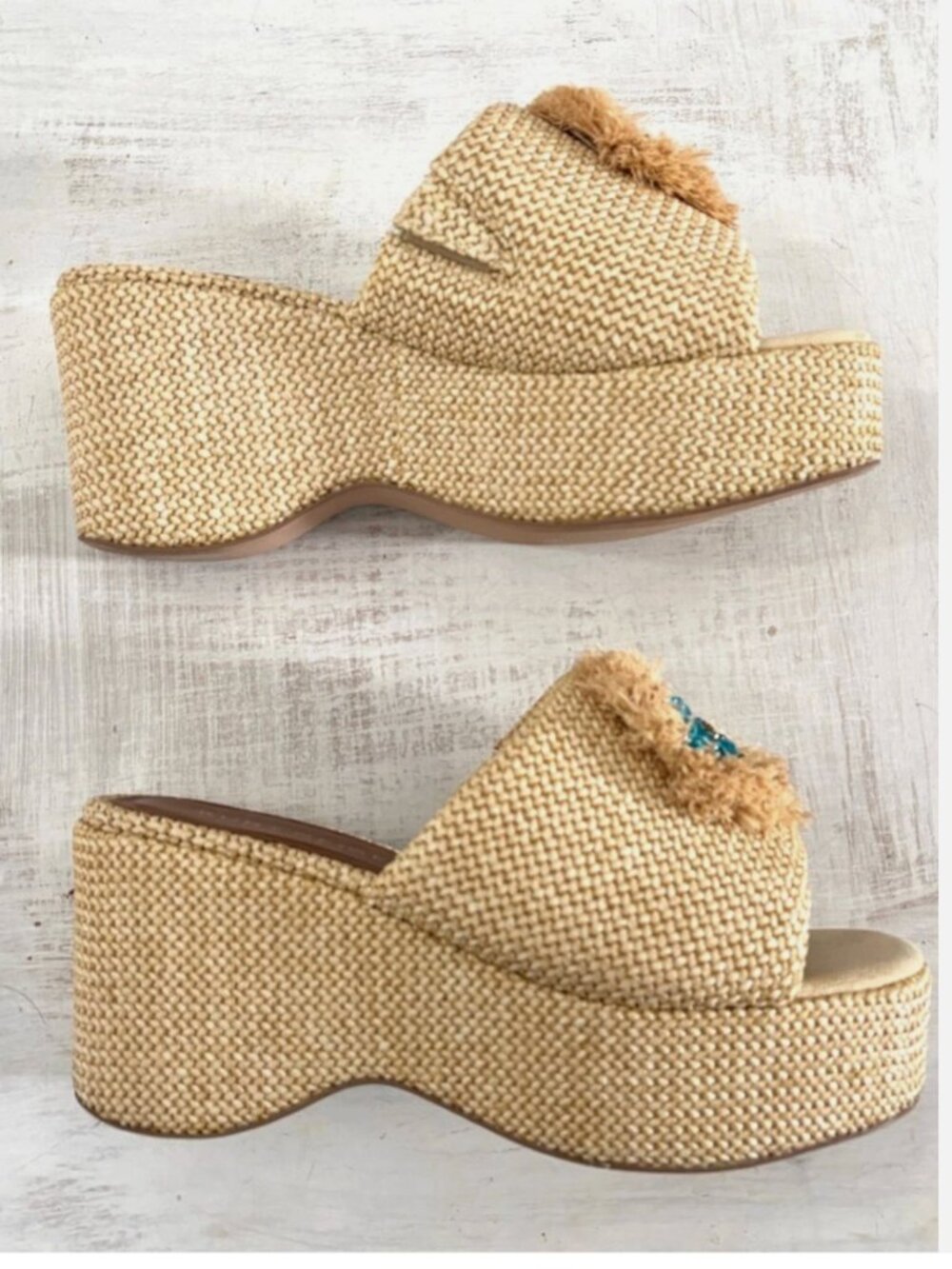 Kurt Geiger London Kensington Raffia Eye Platform Wedge Sandals Size 39 EU - Picture 4 of 11